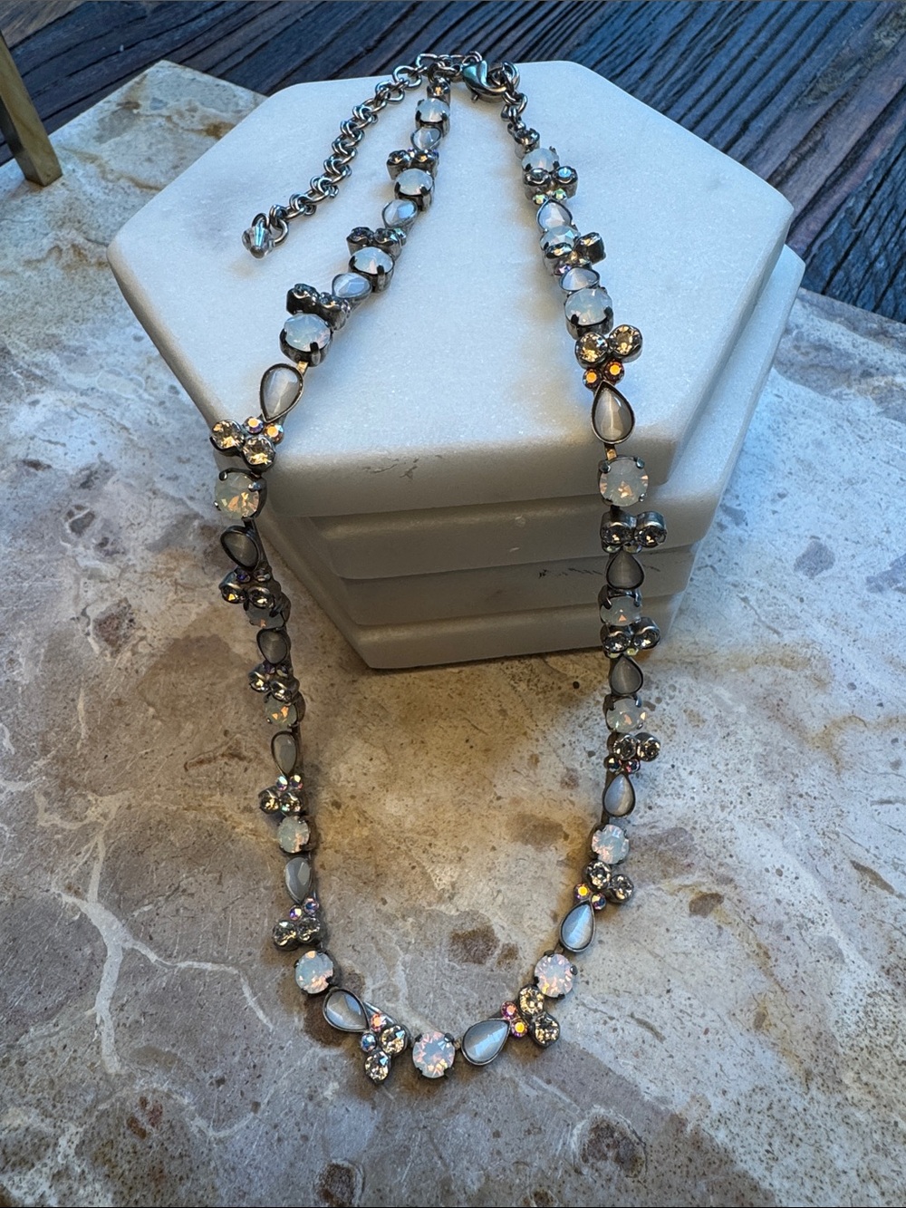 Sorrelli Opal Iridescent Crystal Teardrop Necklace - Iridescent White